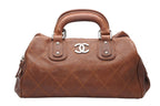Chanel Handbag CC Logo Caviar Leather Brown Quilted