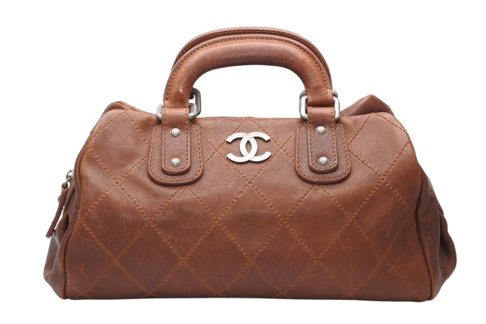 Chanel Handbag CC Logo Caviar Leather Brown Quilted