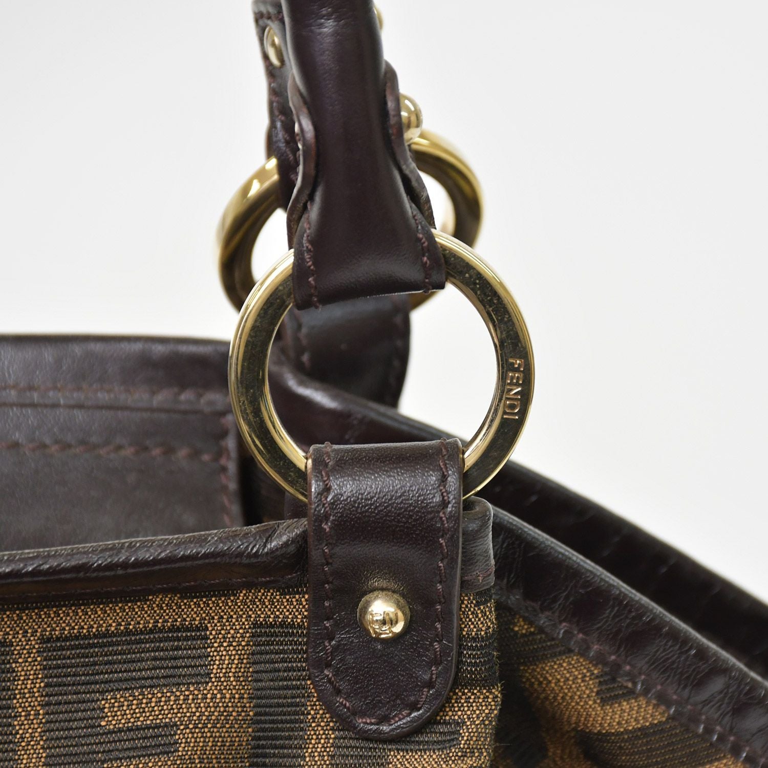Fendi Handbag Zucca Pattern All Over Print Canvas Leather Brown Gold — view 8
