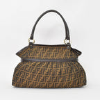 Fendi Handbag Zucca Pattern All Over Print Canvas Leather Brown Gold — view 3