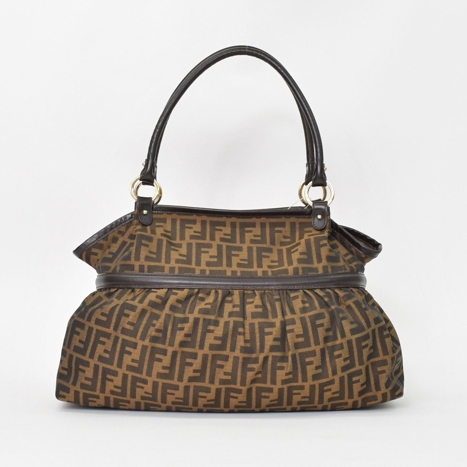 Fendi Handbag Zucca Pattern All Over Print Canvas Leather Brown Gold — view 3