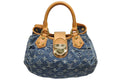 Louis Vuitton Pleaty Handbag Monogram Denim Leather Blue Gold
