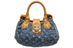 Louis Vuitton Pleaty Handbag Monogram Denim Leather Blue Gold