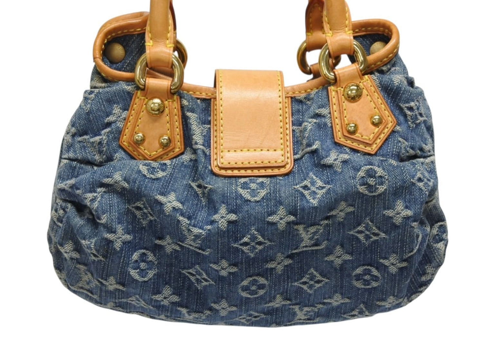 Louis Vuitton Pleaty Handbag Monogram Denim Leather Blue Gold — view 3