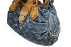 Louis Vuitton Pleaty Handbag Monogram Denim Leather Blue Gold — view 7