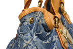 Louis Vuitton Pleaty Handbag Monogram Denim Leather Blue Gold — view 6