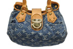 Louis Vuitton Pleaty Handbag Monogram Denim Leather Blue Gold — view 2