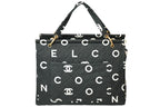Chanel Handbag Quilted Black White Cotton Canvas Gold