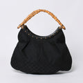 Gucci Bamboo Hand Bag Leather GG Canvas Black Brown