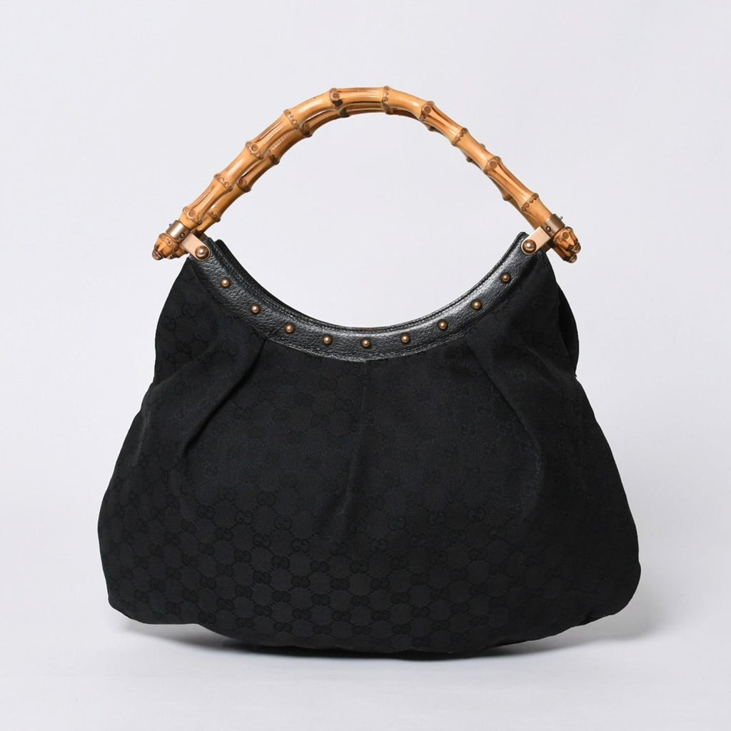 Gucci Bamboo Hand Bag Leather GG Canvas Black Brown — view 2