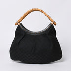 Gucci Bamboo Hand Bag Leather GG Canvas Black Brown — view 2