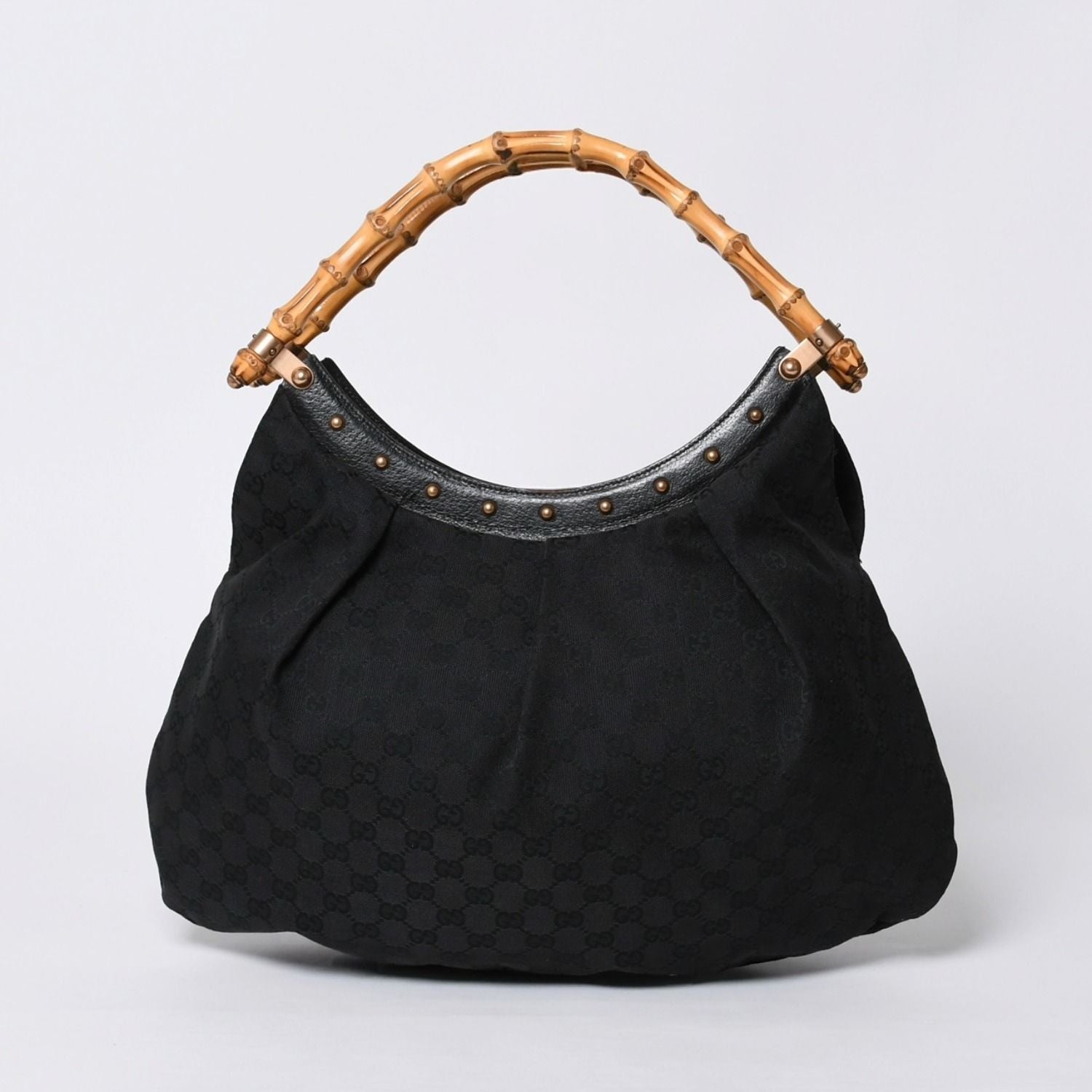 Gucci Bamboo Hand Bag Leather GG Canvas Black Brown — view 2