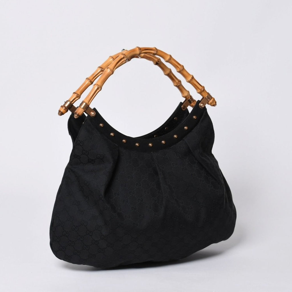 Gucci Bamboo Hand Bag Leather GG Canvas Black Brown — view 3