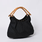 Gucci Bamboo Hand Bag Leather GG Canvas Black Brown — view 3