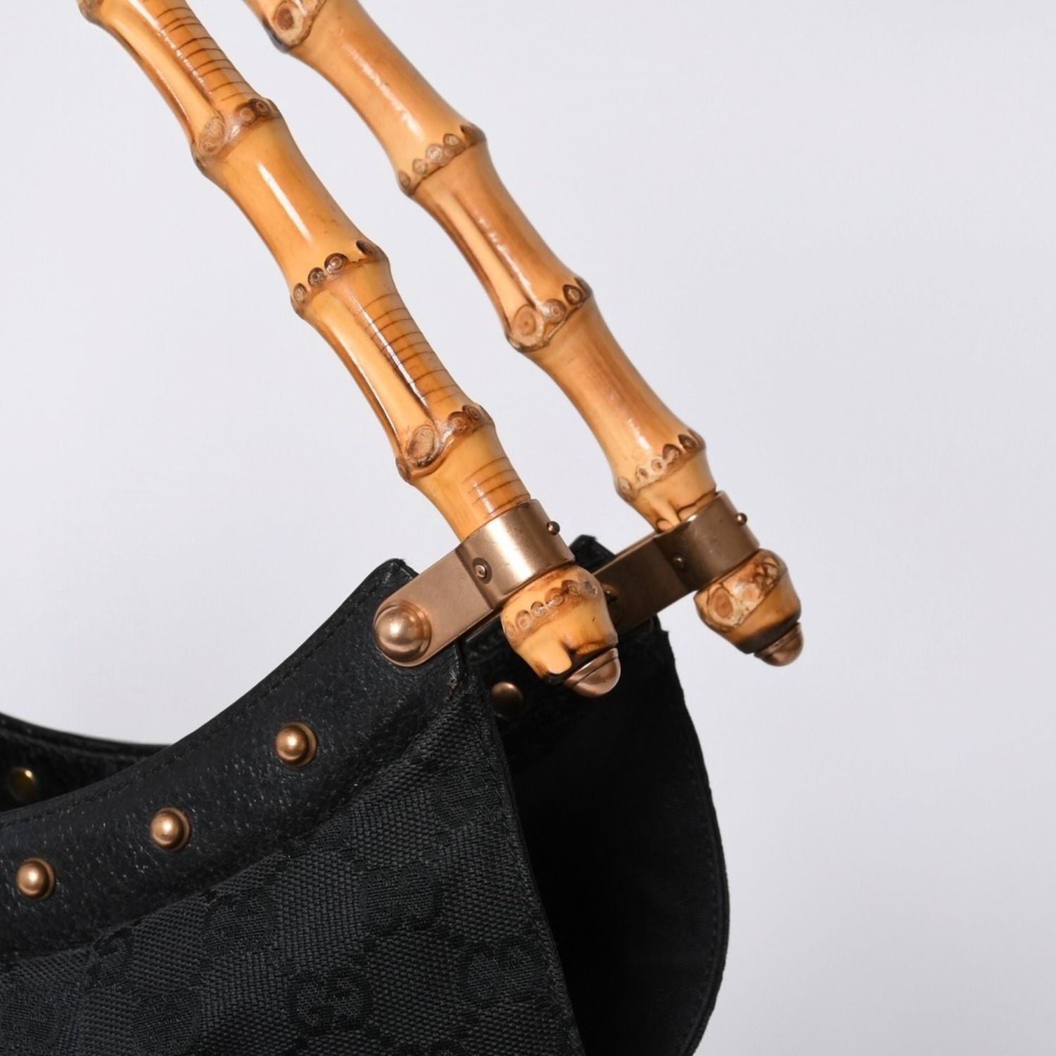 Gucci Bamboo Hand Bag Leather GG Canvas Black Brown — view 4