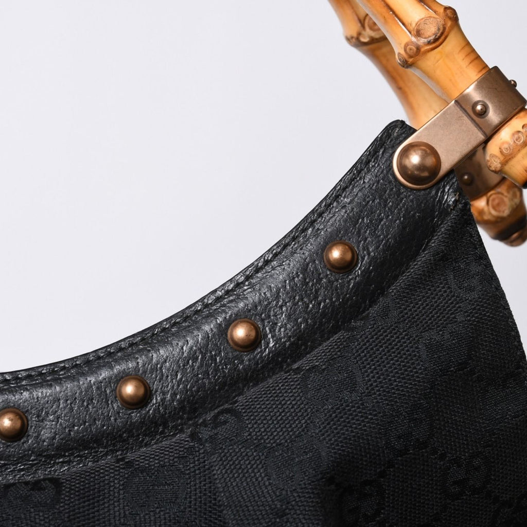 Gucci Bamboo Hand Bag Leather GG Canvas Black Brown — view 7