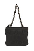 Chanel Chain Handbag CC Logo Quilted Black Cotton Jersey Silver