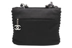 Chanel Chain Handbag CC Logo Quilted Black Cotton Jersey Silver — view 3