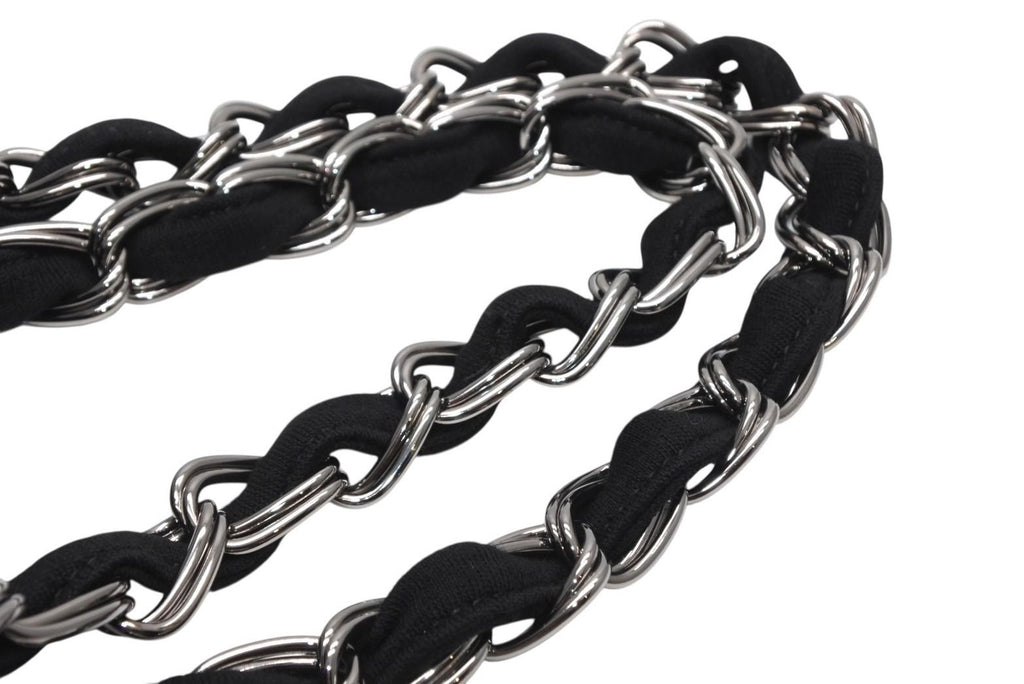 Chanel Chain Handbag CC Logo Quilted Black Cotton Jersey Silver — view 7