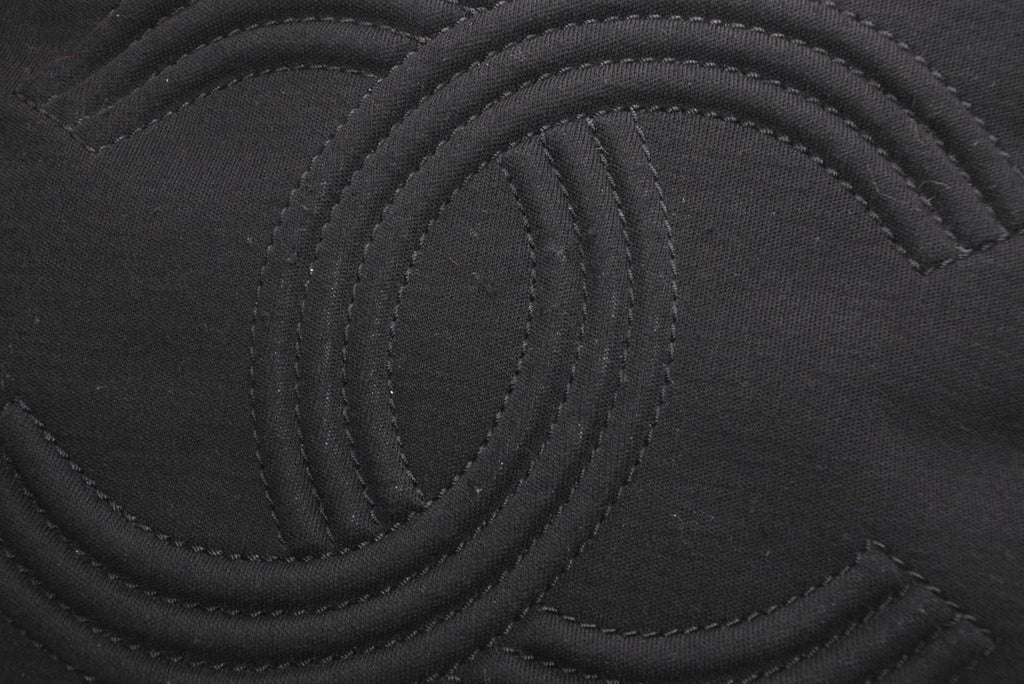 Chanel Chain Handbag CC Logo Quilted Black Cotton Jersey Silver — view 5