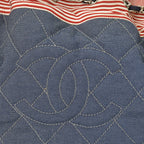 Chanel Coco Cabas GM Chain Tote Bag CC Logo Denim Canvas Stripe Silver — view 5