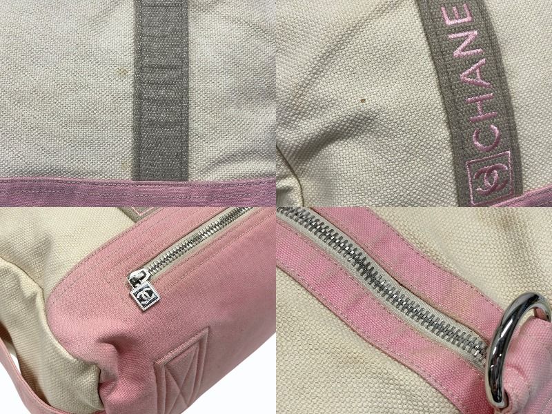 Chanel Sports Line Boston Bag CC Logo Canvas Ivory Pink Silver — view 6