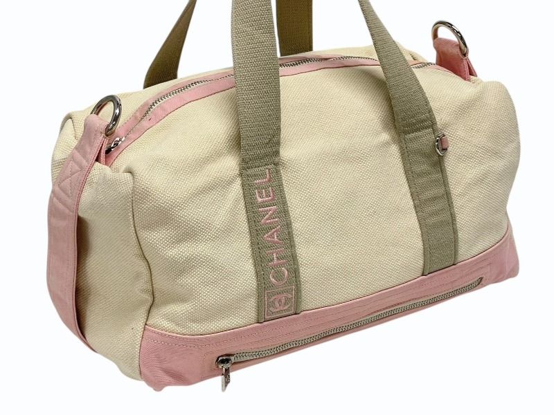 Chanel Sports Line Boston Bag CC Logo Canvas Ivory Pink Silver — view 4