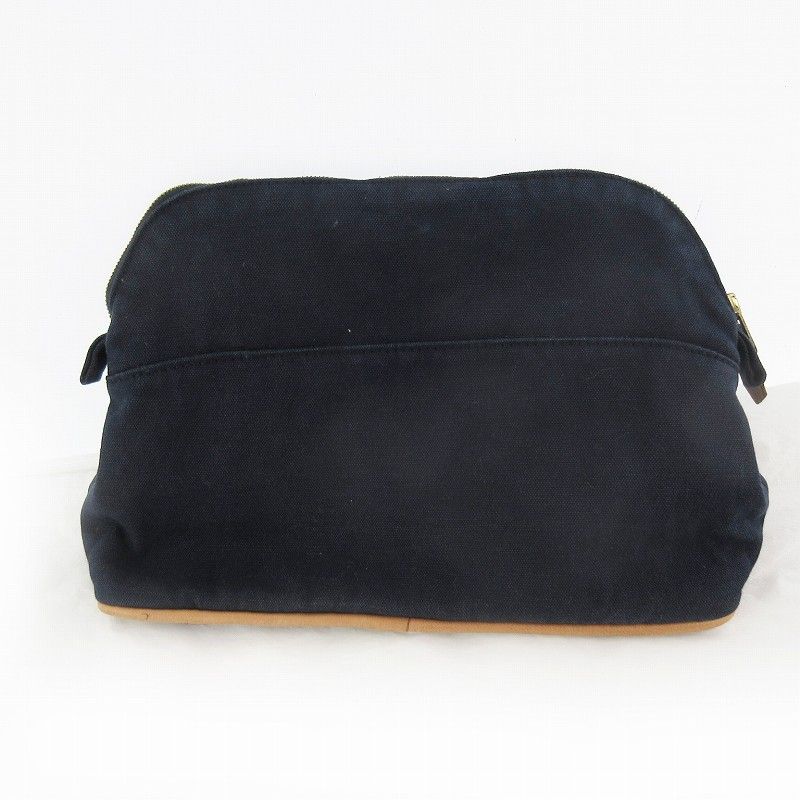 Hermes Bolide Pouch Canvas Cotton Navy Makeup Case — view 2
