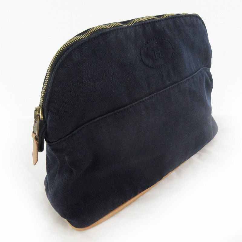 Hermes Bolide Pouch Canvas Cotton Navy Makeup Case — view 3
