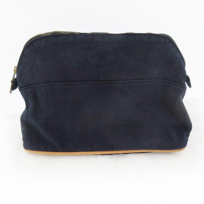 Hermes Bolide Pouch Canvas Cotton Navy Makeup Case