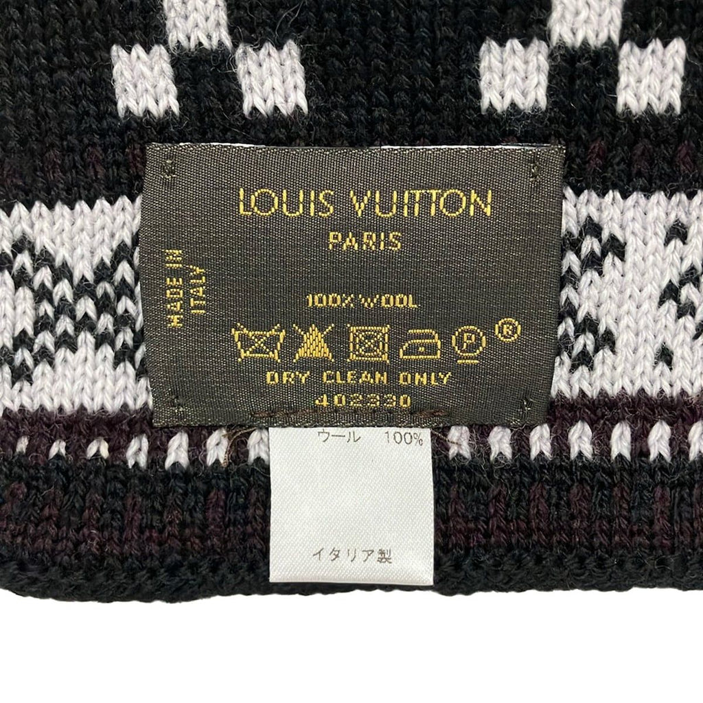 Louis Vuitton Shawl Black Dark Gray Light Wool Scarf — view 2