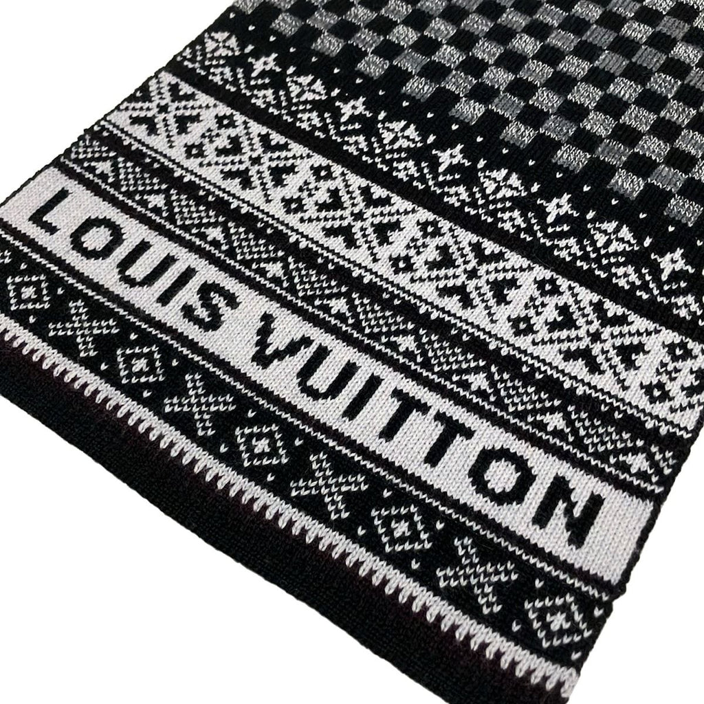 Louis Vuitton Shawl Black Dark Gray Light Wool Scarf — view 4