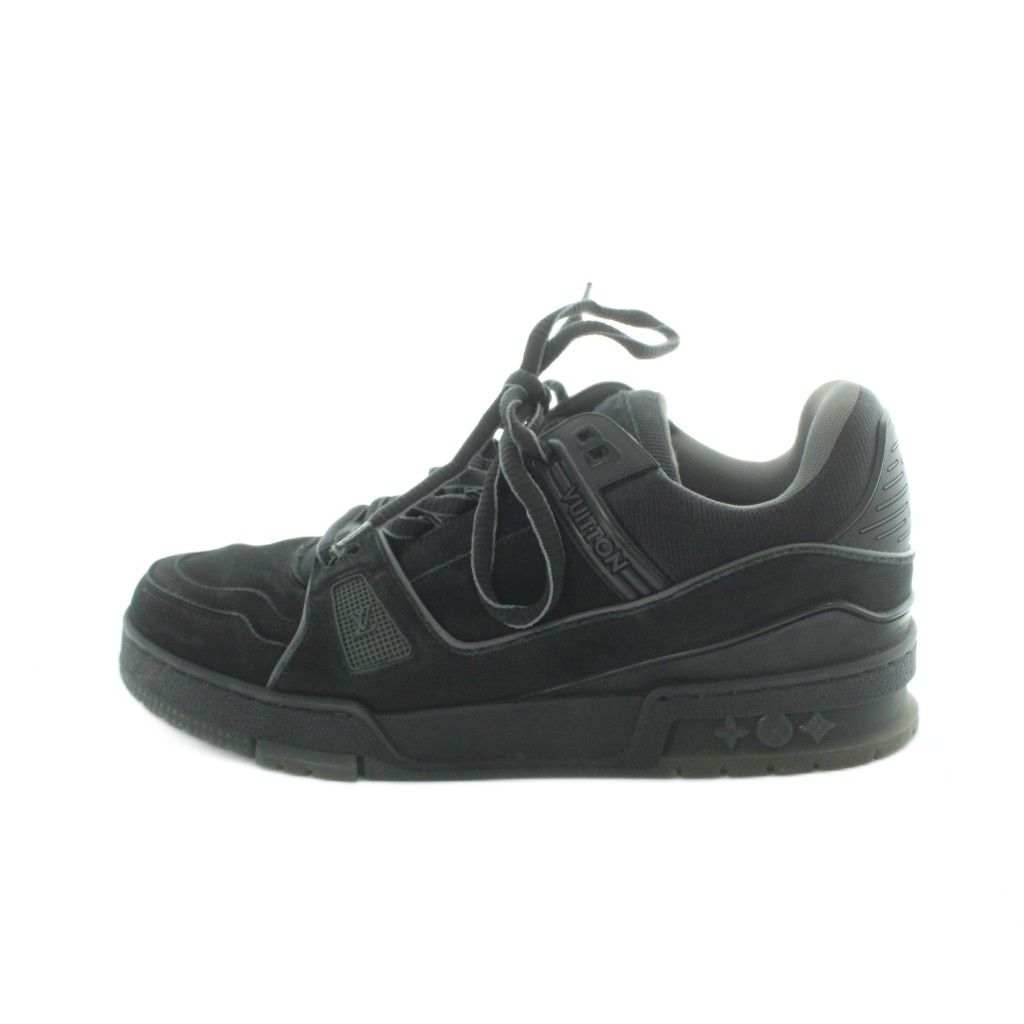 Louis Vuitton LV Trainer Line Sneakers Suede Leather Logo 6 Black