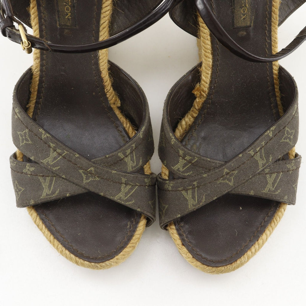 Louis Vuitton Monogram Wedge Sole Cotton Brown Sandals — view 7
