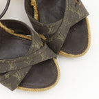 Louis Vuitton Monogram Wedge Sole Cotton Brown Sandals — view 4