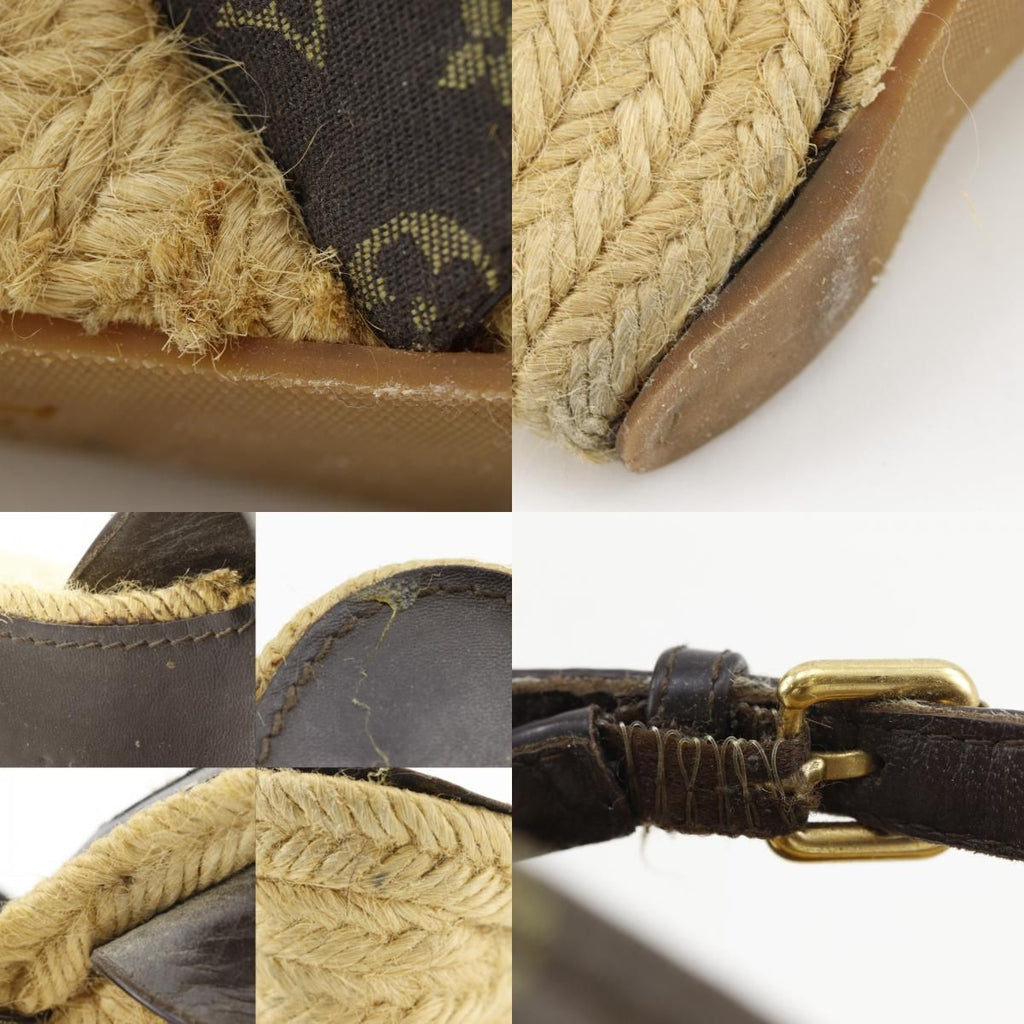 Louis Vuitton Monogram Wedge Sole Cotton Brown Sandals — view 9
