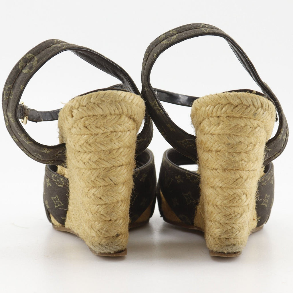 Louis Vuitton Monogram Wedge Sole Cotton Brown Sandals — view 3