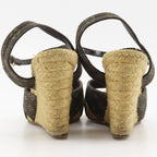Louis Vuitton Monogram Wedge Sole Cotton Brown Sandals — view 3