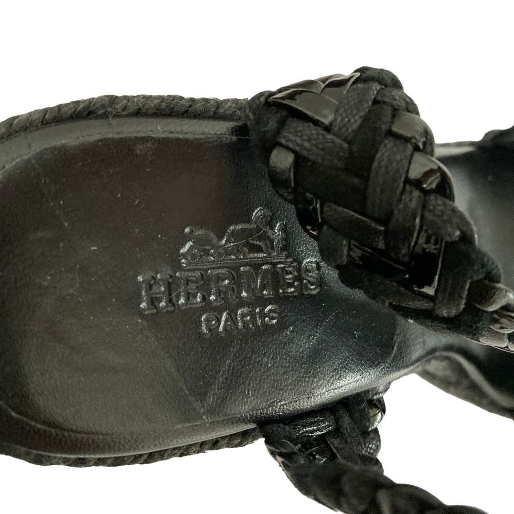 Hermes Espadrilles Braided Wedge Sole Sandals 35 Black — view 9