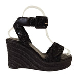 Hermes Espadrilles Braided Wedge Sole Sandals 35 Black — view 5