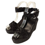 Hermes Espadrilles Braided Wedge Sole Sandals 35 Black