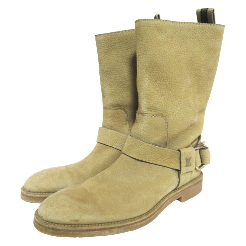 Louis Vuitton LV Logo Ring Leather Engineer Boots 8 Sand Beige