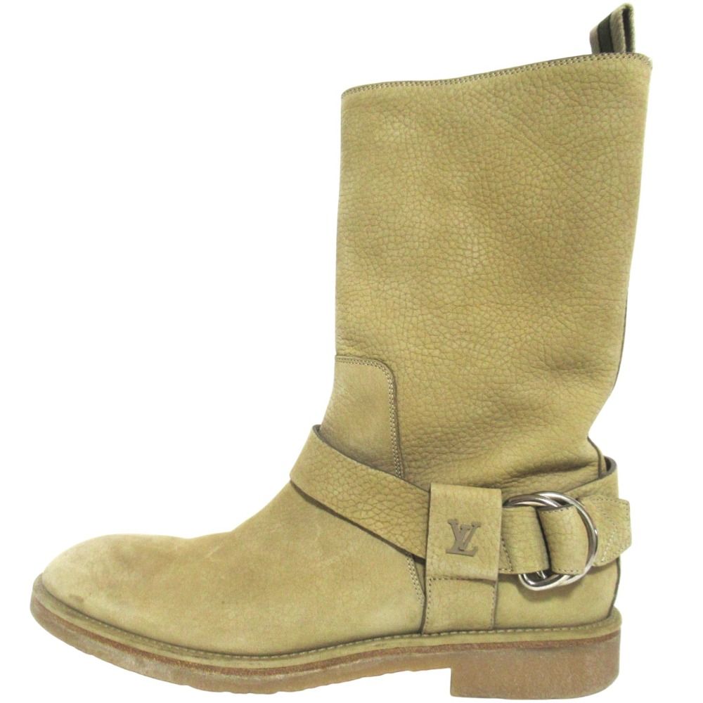 Louis Vuitton LV Logo Ring Leather Engineer Boots 8 Sand Beige