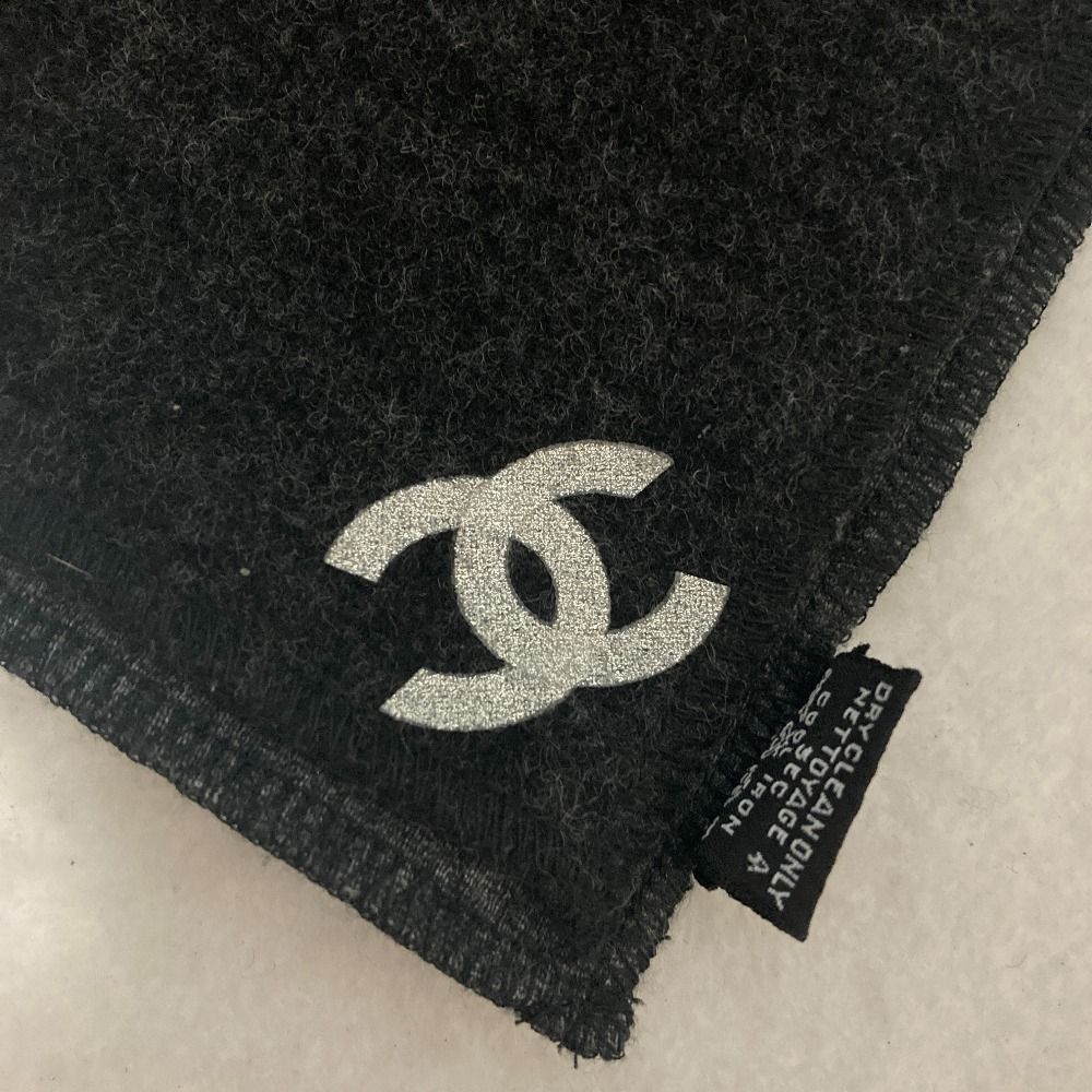 Chanel Silk Knit CC Logo Large Shawl Scarf Charcoal Gray — view 3