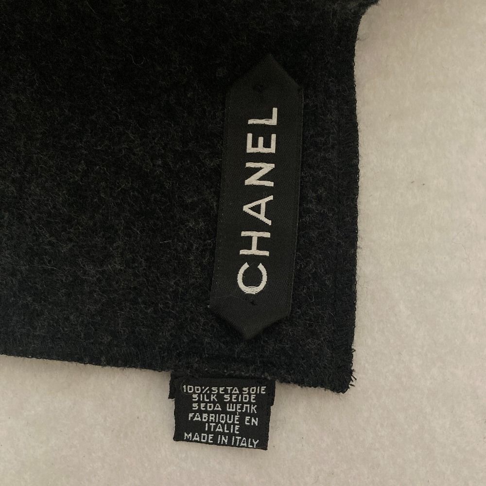 Chanel Silk Knit CC Logo Large Shawl Scarf Charcoal Gray — view 4