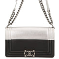 Chanel Chain Shoulder Bag Boy 25 CC Logo Bicolor Leather Black