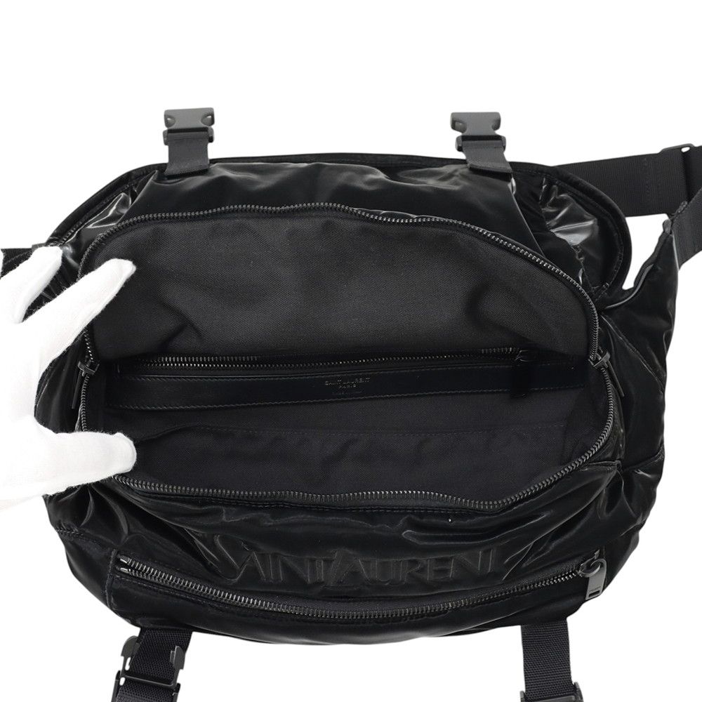 Saint Laurent Paris Belt Bag Logo Silk Tech Canvas Black — view 5