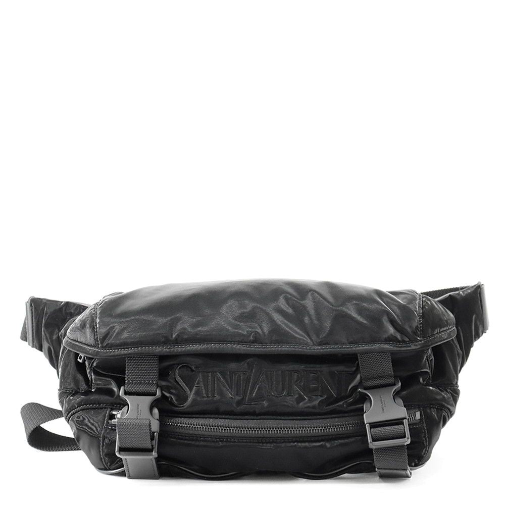Saint Laurent Paris Belt Bag Logo Silk Tech Canvas Black