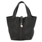 Hermes Handbag Picotin Lock Black Silver Taurillon Clemence