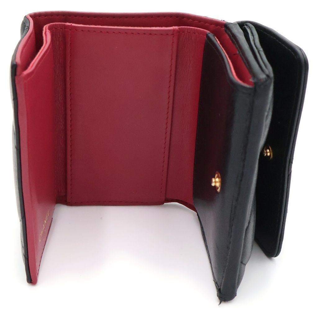 Chanel 19 Trifold Wallet Compact Coin Case Black Red Lambskin Gold — view 4